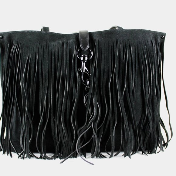 Rebecca Minkoff - Megan Black Suede and Leather Shopper Tote with fringe - Picture 1 of 8